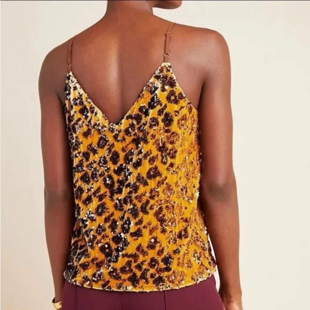 Anthropologie RO+DE Cami Tank Top Esther Sequin Velvet Animal Print Size XS - Picture 2 of 12